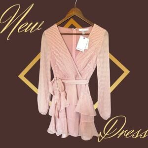 Fourteenth‎ Place Pink Striped Ruffle Wrap Dress - XS